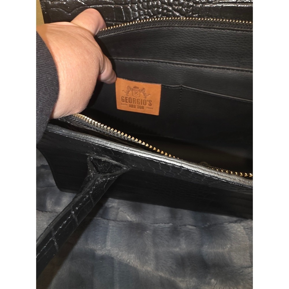 Georgio's and Son Black Croc Embossed Satchel Handbag with Crossbody Strap - Picture 6 of 16